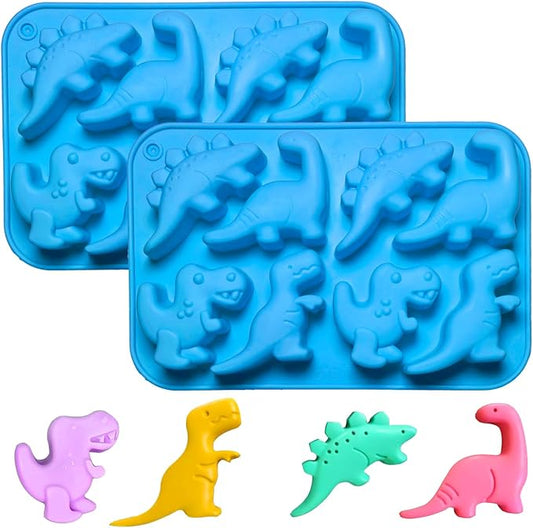 Dinosaur Silicone Gummy Candy Molds - 2Pcs 8-Cavity Soap Dinosaur Molds Shaped with T-rex, Stegosaurus, Triceratops, Brontosaurus, Non-stick and Bpa Free for Chocolate, Soaps, Crayons, Ice Cubes