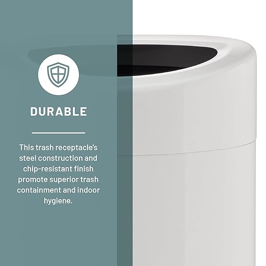 Safco Open Top Trash Can, 14 Gallon Stainless Steel Modern Garbage Can for Indoor Use, White