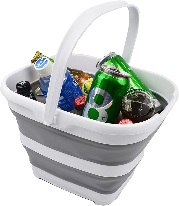 SAMMART 10L (2.6 Gallon) Collapsible Rectangular Handy Bucket (White/Grey, 1)