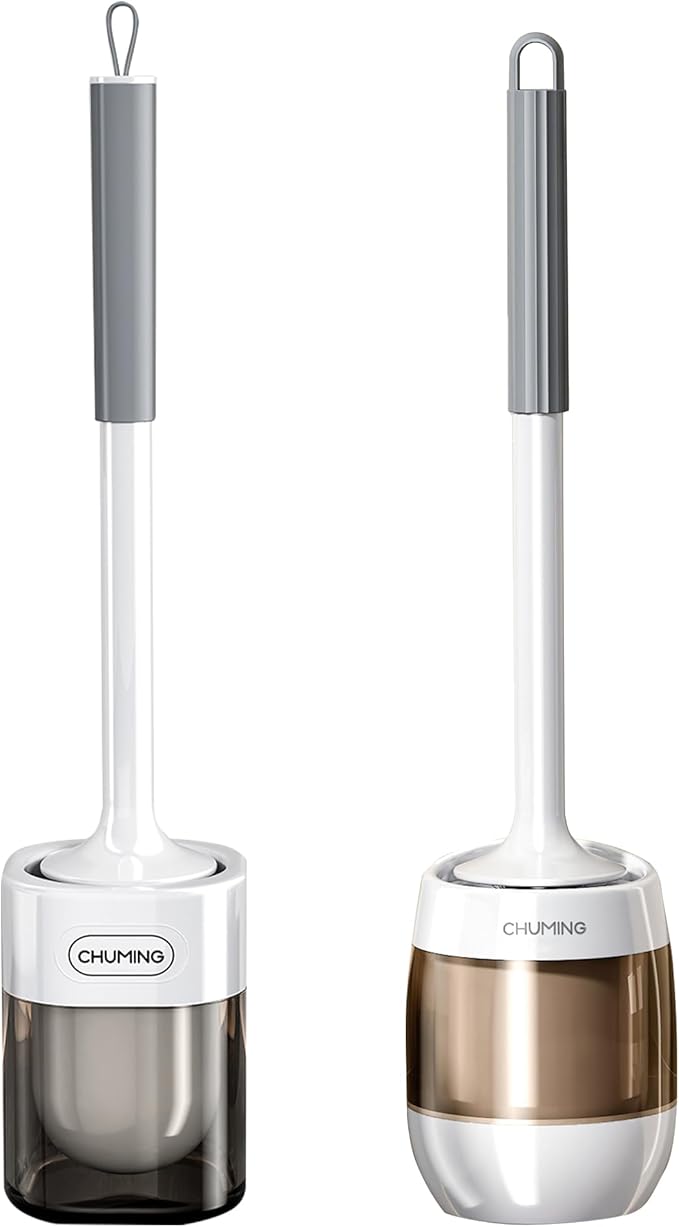 Toilet Brush and Holder Set, 2 Pack Wall-Mounted and Free-Standing Dual Use Toilet Scrubber with Half-Round Design, High-Density Bristle Head (Square *1+Rotundity*1)