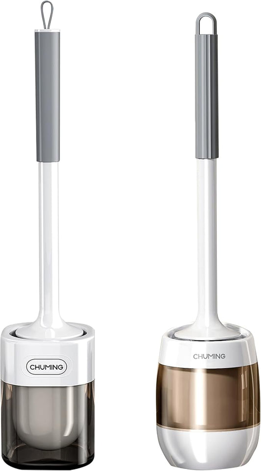 Toilet Brush and Holder Set, 2 Pack Wall-Mounted and Free-Standing Dual Use Toilet Scrubber with Half-Round Design, High-Density Bristle Head (Square *1+Rotundity*1)