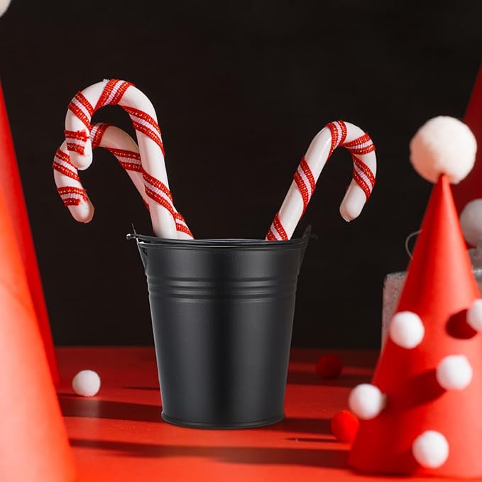 Mini Metal Buckets with Handles Galvanized Buckets 3.15 Inch Mini Container Pails for Metal Tin Plant Holder Pail for Wedding Decoration Party Favor(Black,28 Pcs)