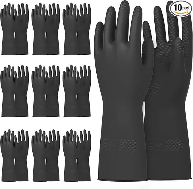 Beieverluck 10 Pairs Chemical Resistant Gloves Large Rubber Cleaning Gloves Heavy Duty Dishwashing Gloves Protective Safety Work Gloves, Medium
