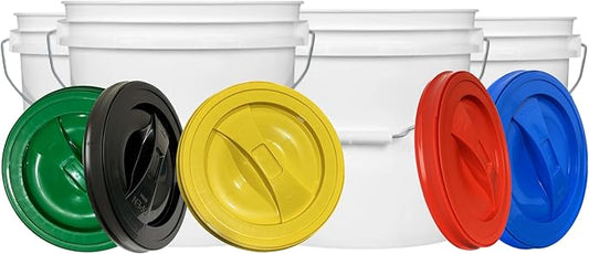 House Naturals Plastic Bucket with Screw on Lid - Food Grade 2 Gallon Container - Made in USA (Pack of 5)