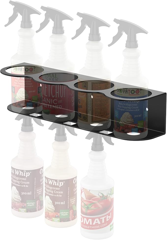 4 Holes Spray Bottle Holder Wall Mount Hangable Space-efficient Spray Can Holder Wall Mount Spray Bottle Hanger for Universal for Garage and Home