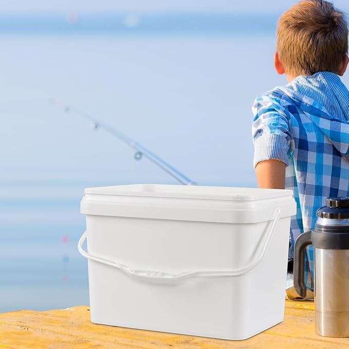 Parlynie 5 Gallon Plastic Bucket Pail Food Grade BPA Free with Air Tight Lid(Pack of 4, White)