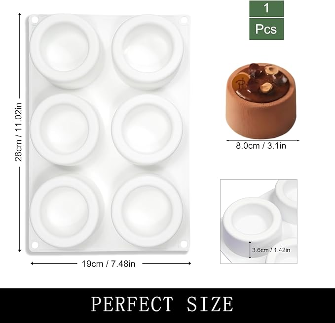 Large Mousse Chocolate Silicone Molds, 6-Cavity Round Ice Shot Glass Molds for Ice Shot Glass Cookie Candy Dessert Pudding Dessert Pan