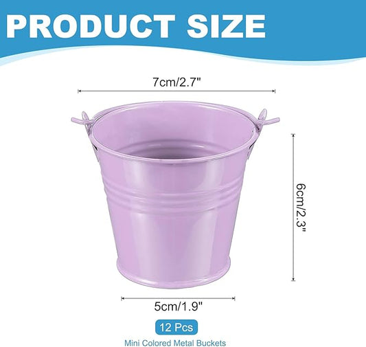 PATIKIL 2.7"x2.3" Small Metal Buckets with Handle, 12 Pcs Mini Galvanized Bucket Colorful Easter Buckets for Crafts Party Favors Decoration, Light Purple