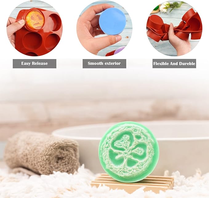 Sakolla 2 Pack Round Silicone Soap Molds, 12 Cavity 2.1" Cylinder Silicone Molds for Soap Making, DIY Bath Bombs, Shower Steamer, Lotion Bars, Loofah Soap (Brick-Red)