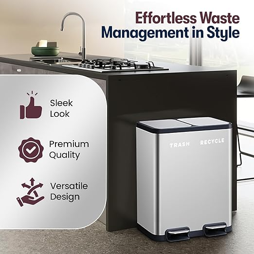 Minimalist Recycle & Trash Stickers - Modern, Discreet Vinyl Labels for Trash Cans & Bins - Elegant Indoor Waste & Recycling Signs for Home, Kitchen & Office | White