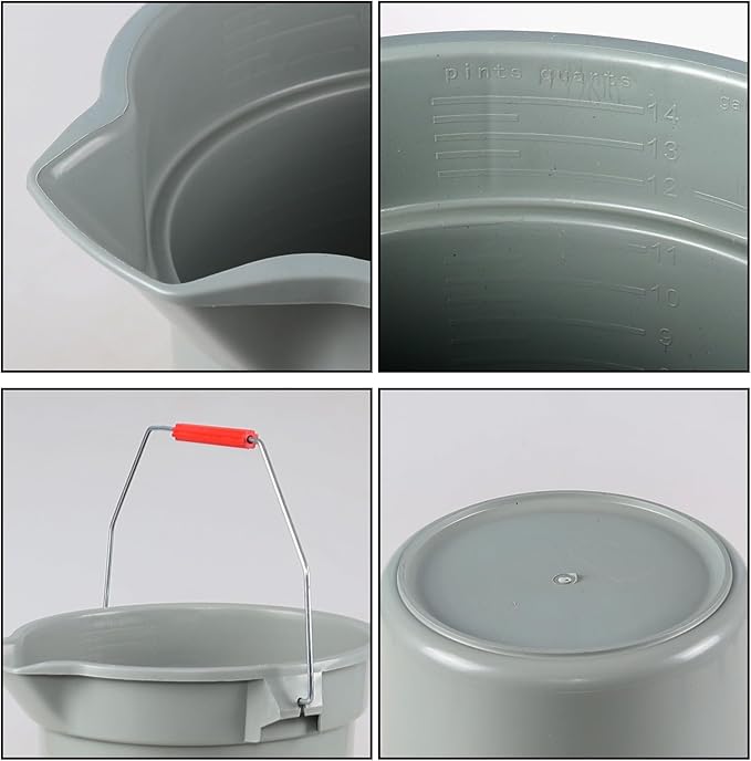 Zopnny 6 Pcs 14-Quart Sturdy Pail Bucket for Cleaning, Plastic Household Mopping Bucket, Roughneck Round Industrial Bucket Pail with Handle, Grey