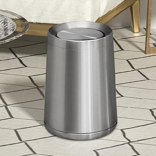 8L/2.1GAL Brass Garbage can，Brushed Nickel Bathroom Trash can with Lid,Stainless Steel,Samll Wasebasket for Bathroom,Powder Room,Bedroom,Laundry Room (silver-32-8l)