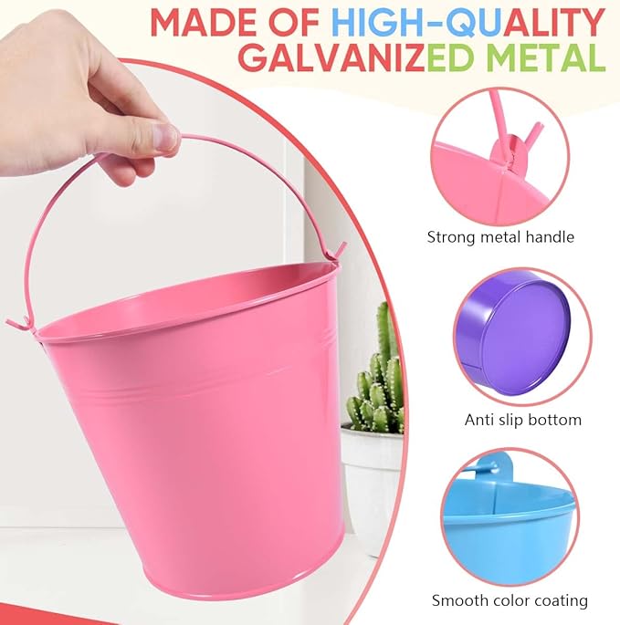 OBTANIM 7 Pack Colorful Metal Buckets with Handle Galvanized Ice Pails for Plants, Succulents, Party Favors Organizing, Rustic Home Decor or Classrooms Pencil Storage (7.1 x 5.2 inch)