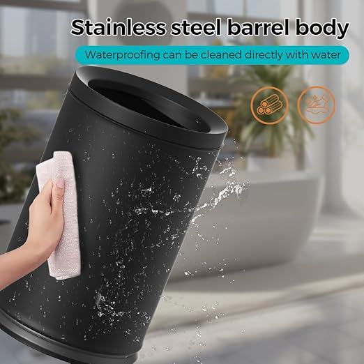 3.17 Gallon/12L Elegant Garbage Can,Double Layers Metal Trash Cans,Light Luxury Black Waste Basket, for Bathroom,Bedroom,Kitchen,Hotel,Office,Bank,Home,Cafe (Black 12L)