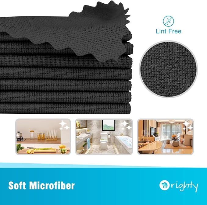 Orighty Black Microfiber Cleaning Cloth, 50 Pack Highly Absorbent Cleaning Supplies, Lint Free Kitchen Towels Cleaning Rags, Microfiber Towels for Cars, House, Window, 12x12 inch