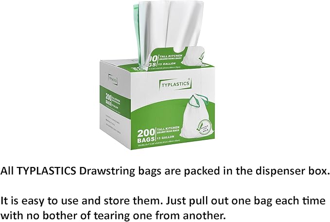 TYPLASTICS Tall Kitchen Drawstring Trash Bags 13 Gallon (200 Count)