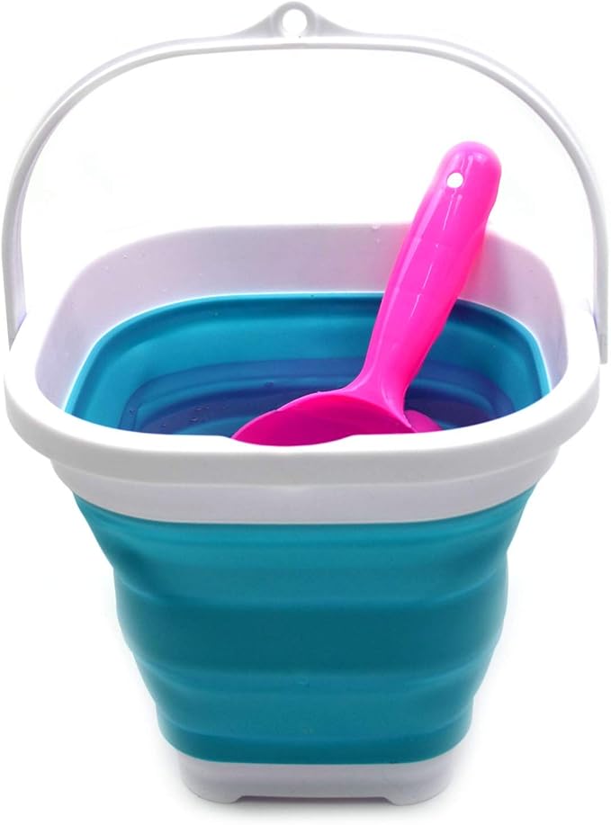 SAMMART Set of 2-2.6L (0.68 Gallon) Super Mini Sqare Collapsible Plastic Bucket - Foldable Square Tub - Portable Fishing Water Pail - Space Saving Outdoor Waterpot (2, Bright Blue)