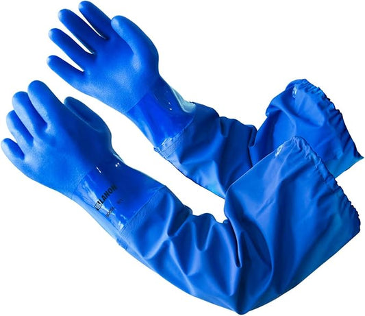 LANON 3 Pairs 26" Elbow Length PVC Chemical Resistant Gloves, Heavy-Duty Long Rubber Gloves, Acid, Alkali & Oil Protection, Large