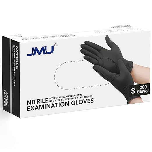 JMU Black Nitrile Gloves Small, 200 Count, Disposable Gloves Latex Free Powder Free, 3.5Mil Nitrile Medical Exam Gloves