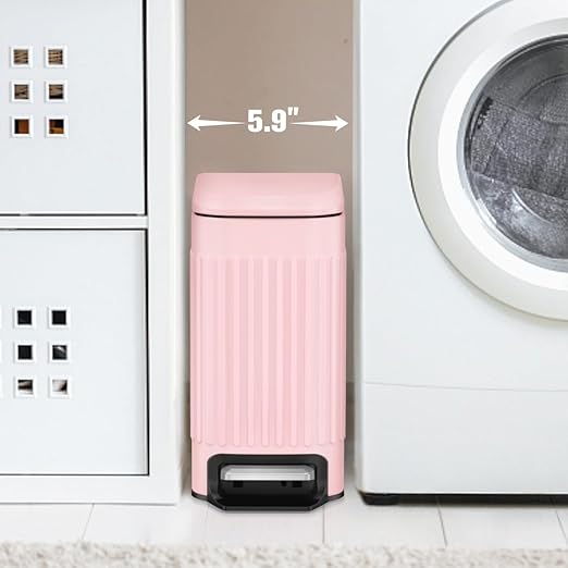 TrashAid Pink Bathroom Trash Can, 1.6 Gallon Stainless Steel Small Garbage Can with Lid, Step Pedal, Cute Wastebasket for Bathroom, Office, Bedroom, RV, Pink
