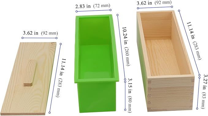 KEILEOHO 4 PCS 42oz Soap Molds Loaf with lid, Large Wooden Soaps Molds, Flexible Rectangular Silicone Soap Mold for Soaps, Cake, DIY, Green