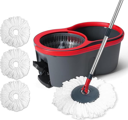 360° Spin Mop and Bucket Set Quick-Dry Technology,Mop and Bucket with Wringer Set for Home & Kitchen,Wet/Dry Floor Cleaning Kit with 4 Microfiber Mop Heads & Adjustable Handle