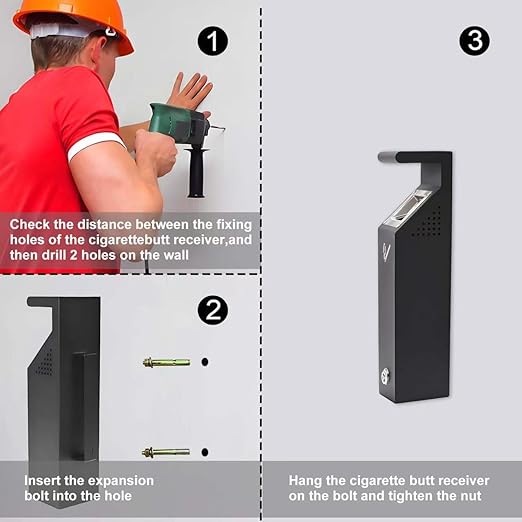 Wall-Mounted Trash Can-Stainless Steel Black Outdoor Trash Can with Lock, Suitable for Public Areas, Bars, Offices, Gardens, Restaurants