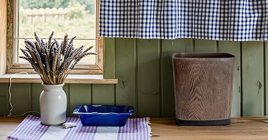 Hymmah Bathroom Trash Can 1.8 Gallon(7 Liter) Small Kitchen Garbage Can,Decor Wastebasket for Bedroom Office,Resin Hand-Carved Wooden Color