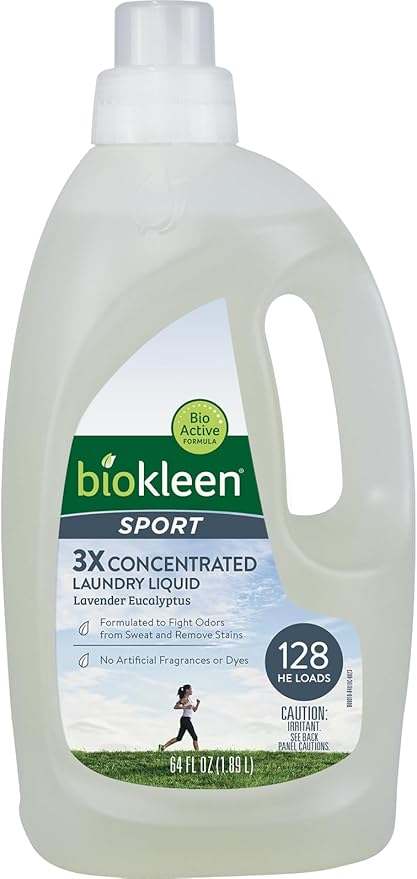 Biokleen Sport Laundry Detergent – 128 HE Loads - Liquid, Concentrated, Eco-Friendly, Non-Toxic, Plant-Based, No Artificial Fragrance, Colors or Preservatives, Sports