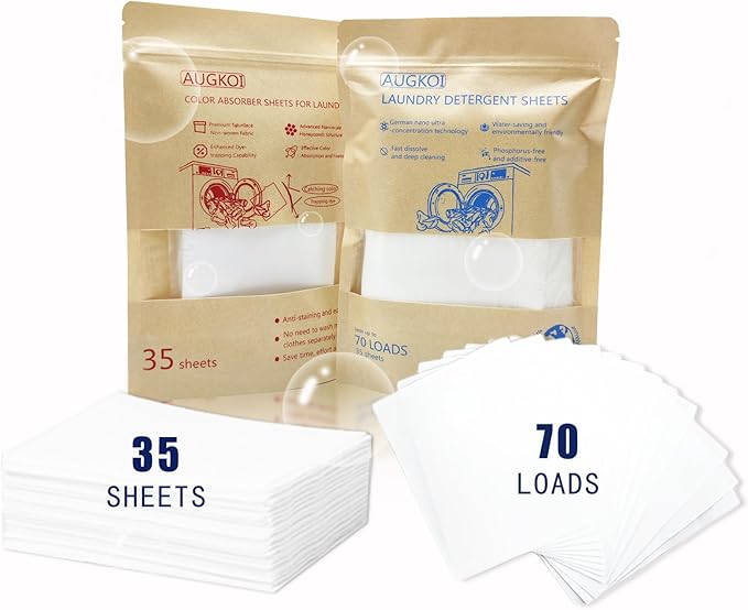 Laundry Washing Set: Laundry Detergent Sheets and Color Absorber Sheets, Deep Clean and Protect Colors, Dissolvable Laundry Soap Sheet with Dye-trapping Sheet for Home Washing, travel clothes