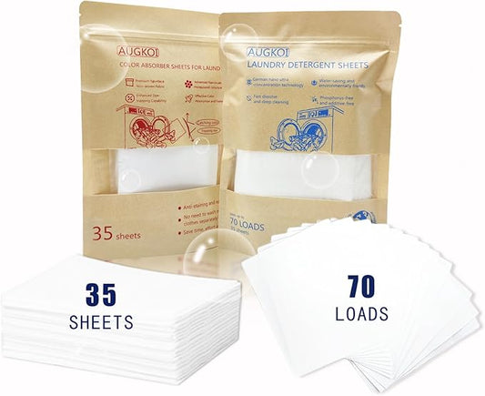 Laundry Washing Set: Laundry Detergent Sheets and Color Absorber Sheets, Deep Clean and Protect Colors, Dissolvable Laundry Soap Sheet with Dye-trapping Sheet for Home Washing, travel clothes