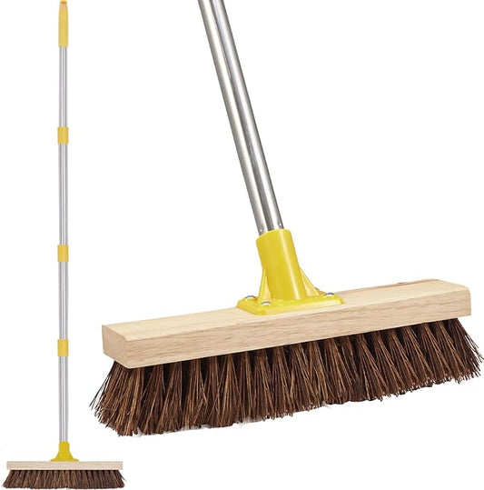 Floor Scrub Brush with Long Handle - 60" Heavy Duty Deck Brush with Stiff Natural Palmyra Bristle for Scrubbing, Outdoor Scrubber Brushes for Cleaning Concrete Floor, Garden, Patio, Shower