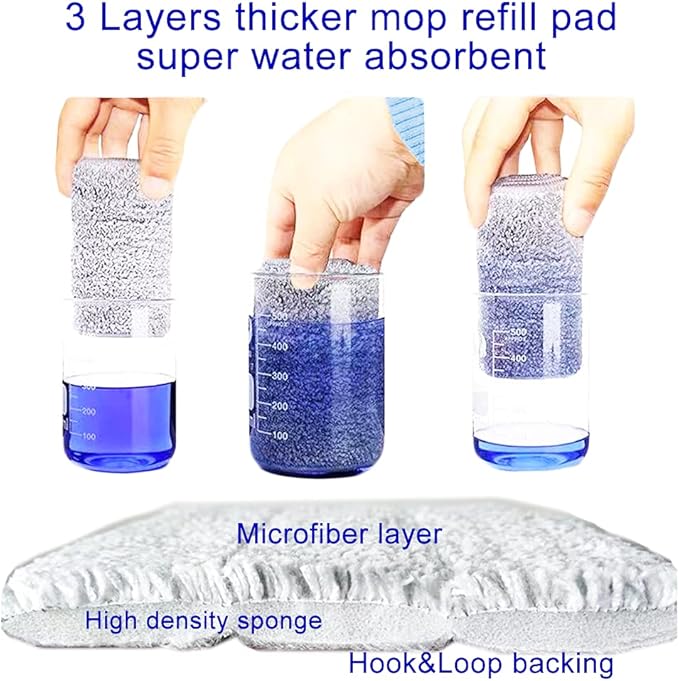 Microfiber Mop Replacement Pads- 16.5''x5.5'' Wet Dry Floor Cleaning Pad Compatible with Bona Floor Care System, Reusable Mop Pad Refills Fit 14” to 16” Flat Mop - 6 Pack