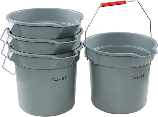 14 Quart Round Water Bucket with Grip Handle, 4 Pack Plastic Commercial Cleaning Pail, Grey