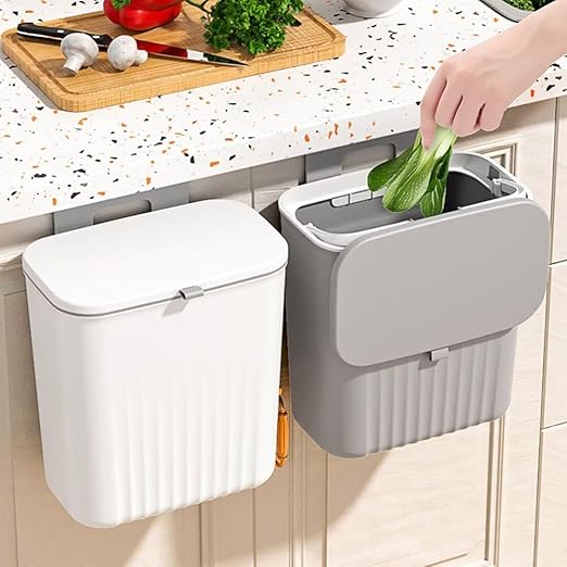 2.4 Gallon Kitchen Trash Can with Lid Compost Bin for Counter Top or Under Sink Large Capacity Garbage Can for Kitchen Bathroom Bedroom Laundry Room (Grey)