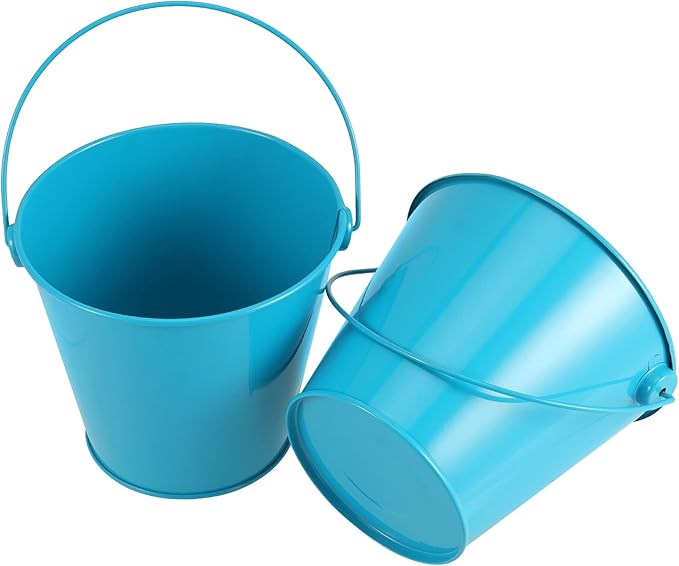 HAKZEON 10 Pack 4.72 x 4 Inches Mini Metal Buckets, Metal Pails with Handle, Metal Bucket with Handle for Crafts and Party Favors, Blue