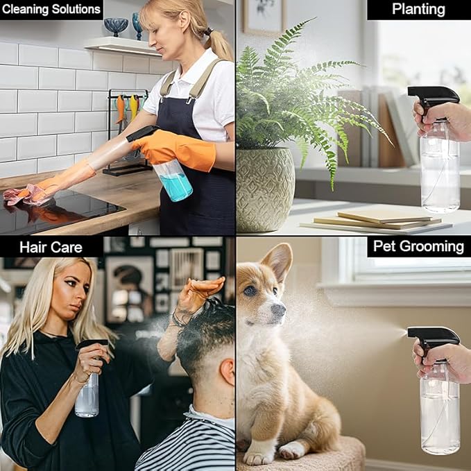 Spray Bottles Plastic Spray Bottle for Hair Mist/Stream Heavy Duty Empty Spray Bottles for Cleaning Solutions, Plants, Cooking (12oz-BlackClear)