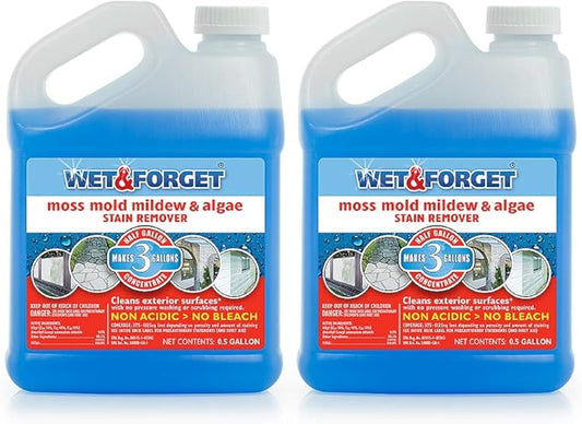 Wet & Forget Moss, Mold, Mildew, & Algae Stain Remover Multi-Surface Outdoor Cleaner Concentrate, Original, 64 Fluid Ounces (2 Pack)