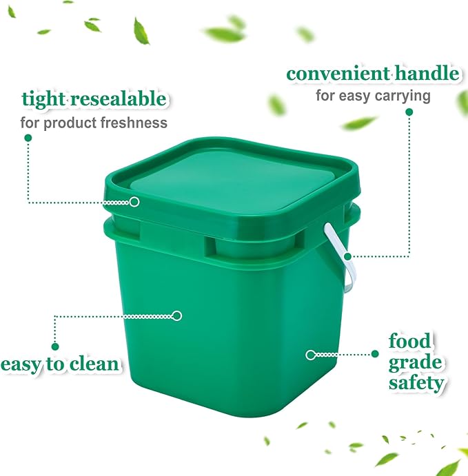 Suzile 2.2 Gallon Square Bucket with Lid Food Grade Plastic Bucket 10L Utility Industrial Pail with Handle Container for Food Oil Tub Water Fishing Paint House Cleaning Car Washing(Green,10pcs)