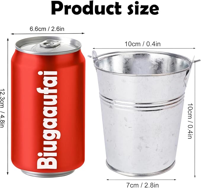 22 Pack 4" Mini Metal Bucket, Elegant Galvanized Buckets with Handles, Tin Buckets, Small Iron Bucket, Mini Metal Pail for Party Favors, Crafts, Garden & Beach