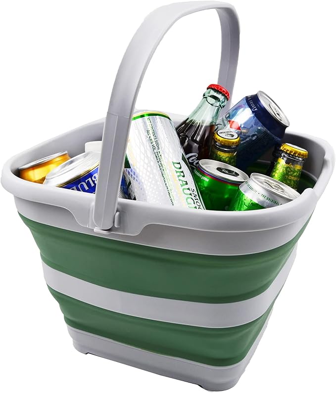 SAMMART 10L (2.6 Gallon) Collapsible Rectangular Handy Basket/Bucket (Grey/Dark Sea Green, 1)