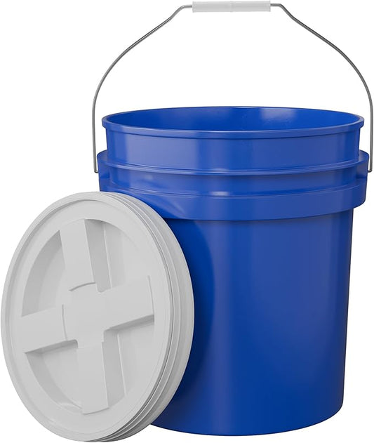 5-Gallon Dark Blue Bucket Pail with Gamma Seal Screw on Airtight Lid, Metal Handles with Plastic Grip for Easy Carrying, Stack and Store, Heavy-Duty 90MIL Extra Durable, Food Grade, BPA Free - 1 Pack
