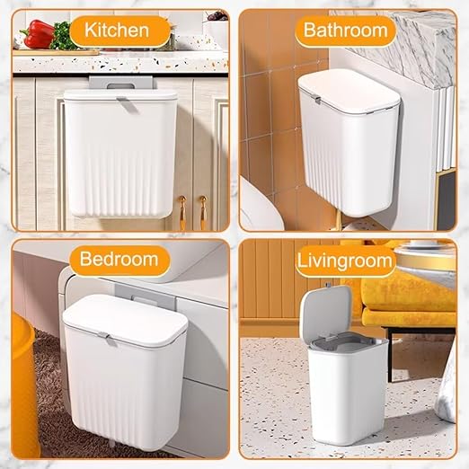 2.4 Gallon Kitchen Trash Can with Lid Compost Bin for Counter Top or Under Sink Large Capacity Garbage Can for Kitchen Bathroom Bedroom Laundry Room (White)