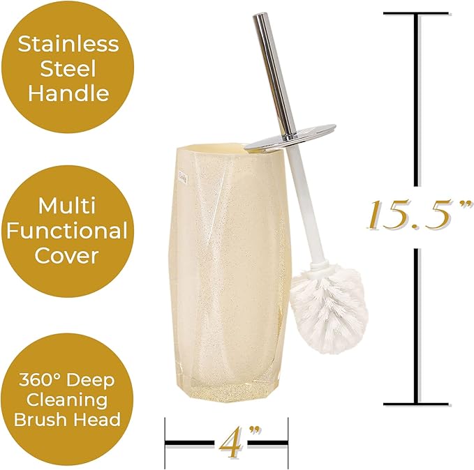 Faceted Toilet Brush, Durable Resin, Discreet Design, Stainless Steel Handle, for Stylish Bathroom Decor, Glitter, 4x16, Sold Individually