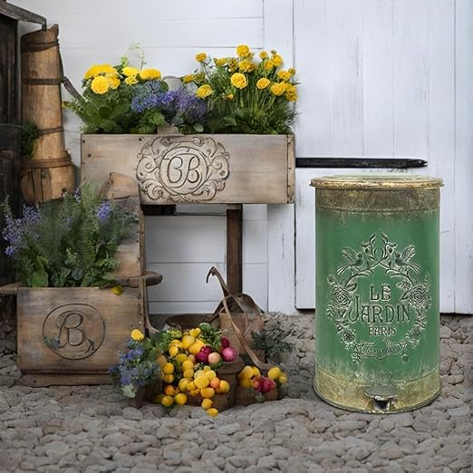 Retro Outdoor Trash Can with Lid 17L/4.5 Gallon Waste Container with Pedal Garbage Poop Bin Kitchen Waste Bins Touchless Bathroom Garbage Can Room Park Garden Decor