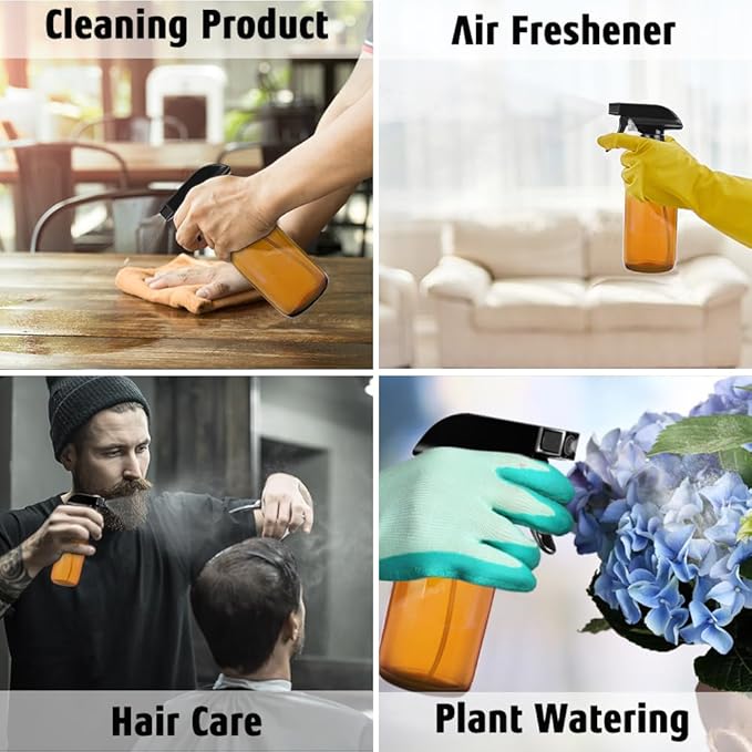 Tecohouse Glass Spray Bottles 4 OZ, Amber Empty Spray Bottle for Essential Oils, Small Glass Bottles for Cleaning Solutions, Plants, with Durable Nozzle, Labels, Funnel, Pipettes