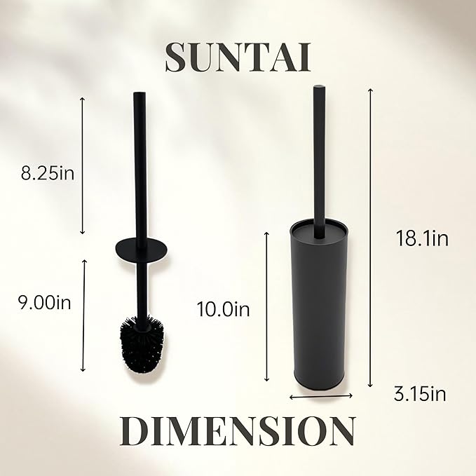 Toilet Brush and Holder,304 Stainless Steel Toilet Brush with Long Brush Handle,Toilet Bowl Brush for Bathroom Cleaning,2 Bristle Heads, Black