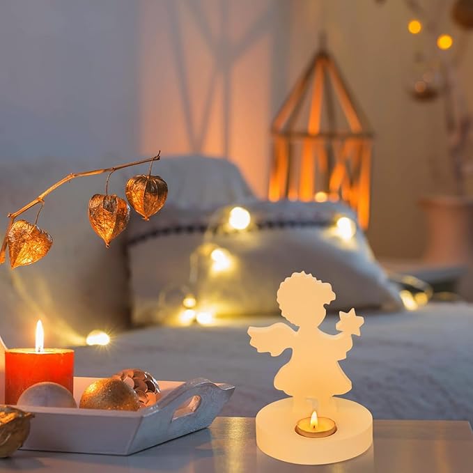 Silicone Mold, Boy Angels Holding Stars in Their Hands, Silicone Casting Molds with Base, Silicone Casting Mold Candle Holder for Soy Wax, Cement Gypsum Decorative Ornaments