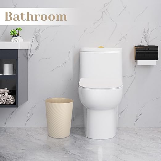 UUJOLY Bathroom Small Trash Can with Trash Bag Plastic Garbage Can Round Waste Basket for Bathrooms, Laundry Room, Kitchens, Offices, Kids Rooms, Dorms, 1.8 Gallons, 3 Pack (Blue Green Beige)