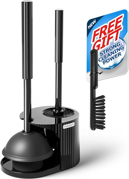 2 in 1 Toilet Plunger and Brush Set, Toilet Bowl Cleaning Combo, Groove Gap Brush, Black